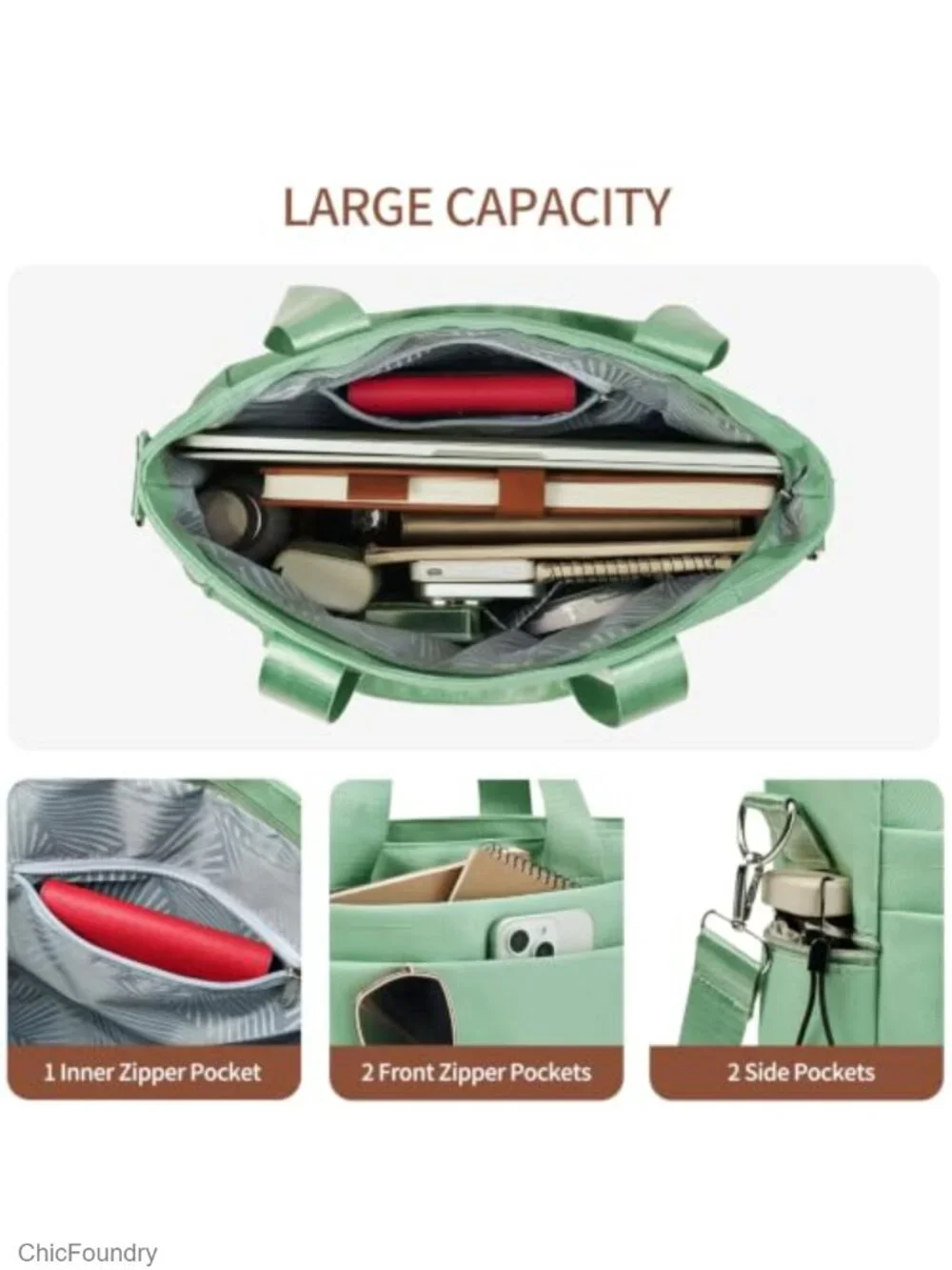 Nylon Tote Bag with Multiple Pockets Crossbody Handbag for Women Travel Work